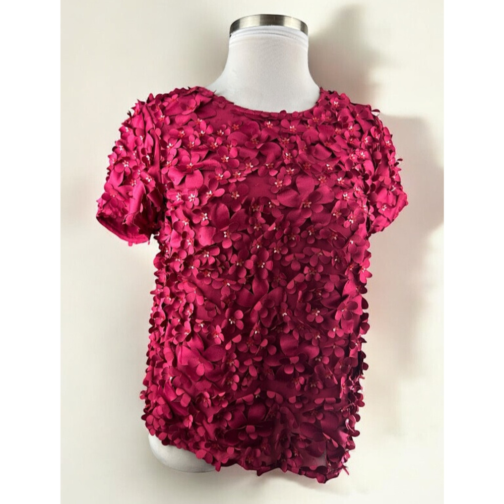 *Flawed Anthropologie Varun Bahl Rosemarie 3D Floral Top Whimsy Raspberry Size 8 - Picture 2 of 16